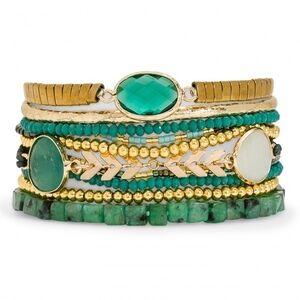 Gold and Green Layered Bracelet Set